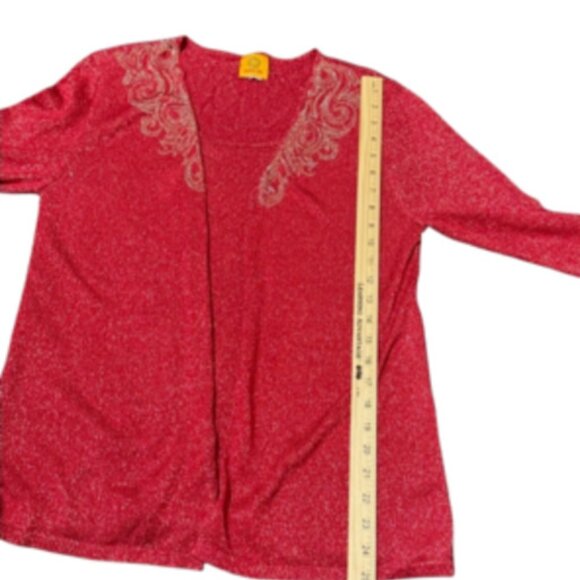 Ruby Rd. Red Cardigan Sweater Sparkle With Beaded Accents Large L - Picture 7 of 9